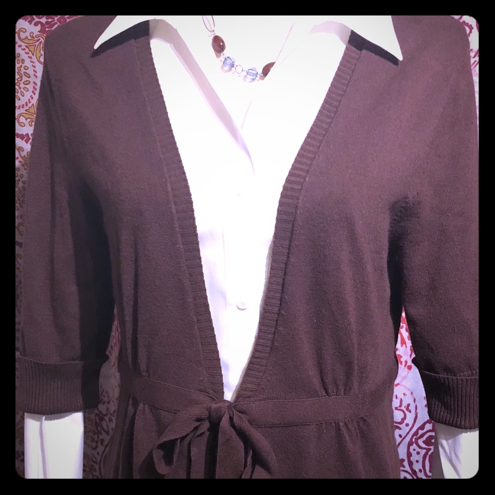 Brown front tie Cardigan 3/4 sleeve